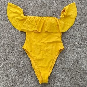 Yellow High Leg Off the Shoulder Frill Swimsuit NWT Size Small